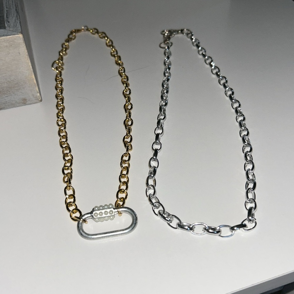 Gold and Silver Chain Necklace Set - Picture 2 of 3
